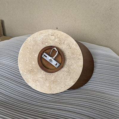 Traditional Japanese Travertine Glass Wood Round 1-Light Wall Sconce Lamp For Living Room