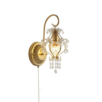 Traditional French Iron Crystal Round 1-Light Wall Sconce Lamp For Living Room