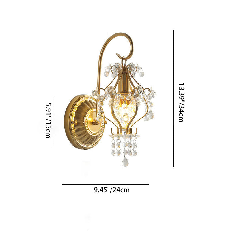 Traditional French Iron Crystal Round 1-Light Wall Sconce Lamp For Living Room
