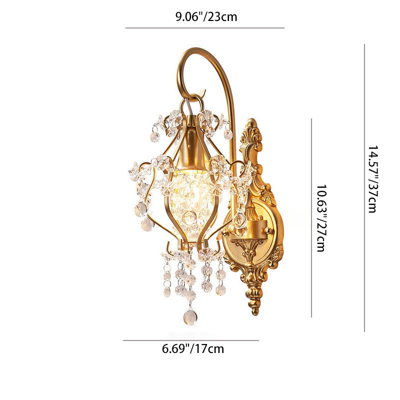 Traditional French Iron Crystal Round 1-Light Wall Sconce Lamp For Living Room