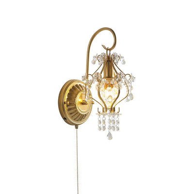 Traditional French Iron Crystal Round 1-Light Wall Sconce Lamp For Living Room