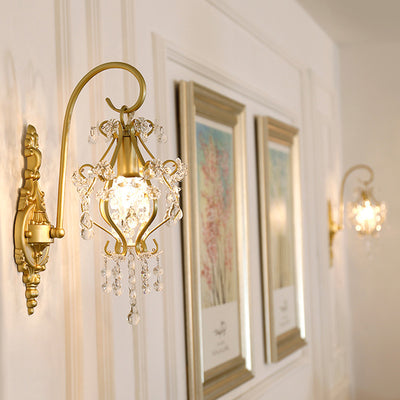 Traditional French Iron Crystal Round 1-Light Wall Sconce Lamp For Living Room