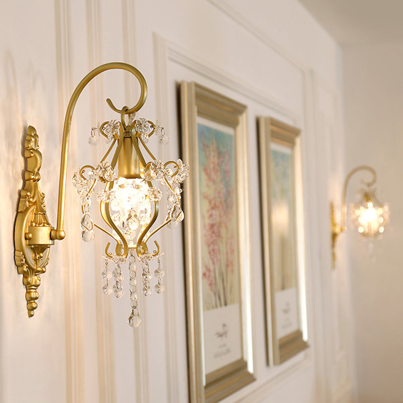 Traditional French Iron Crystal Round 1-Light Wall Sconce Lamp For Living Room