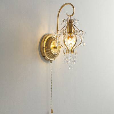 Traditional French Iron Crystal Round 1-Light Wall Sconce Lamp For Living Room