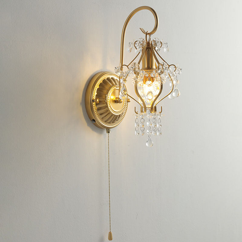 Traditional French Iron Crystal Round 1-Light Wall Sconce Lamp For Living Room