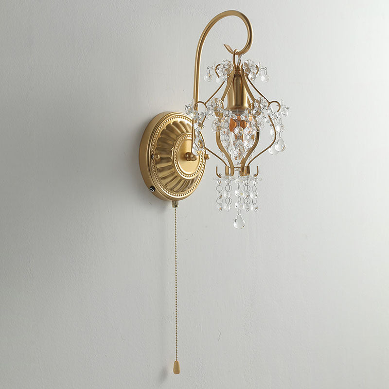 Traditional French Iron Crystal Round 1-Light Wall Sconce Lamp For Living Room