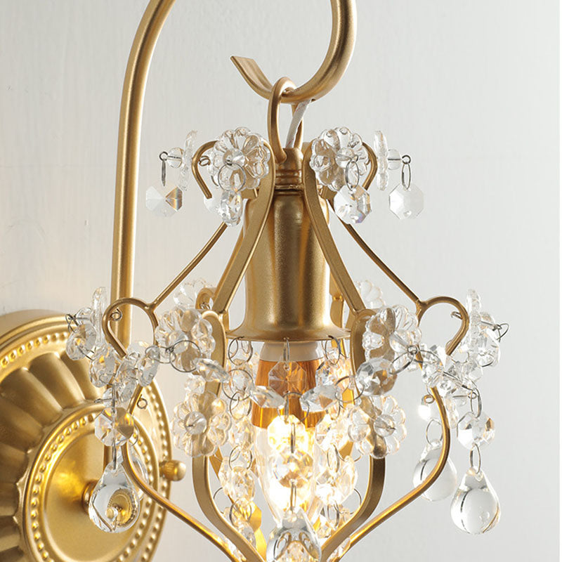 Traditional French Iron Crystal Round 1-Light Wall Sconce Lamp For Living Room