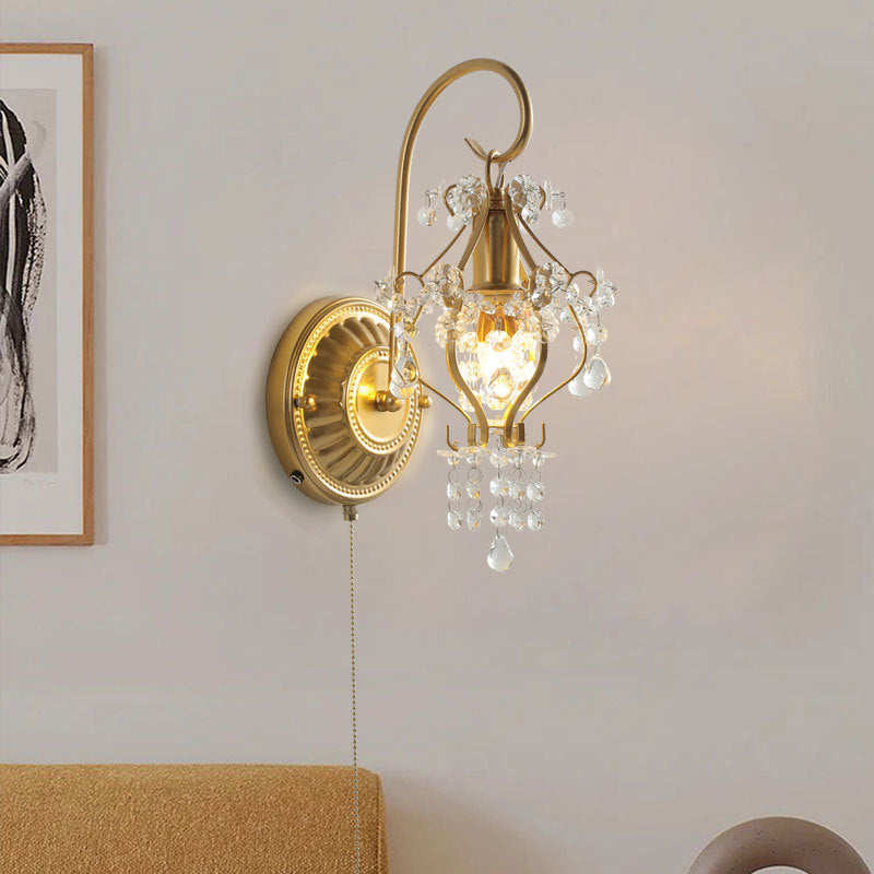 Traditional French Iron Crystal Round 1-Light Wall Sconce Lamp For Living Room