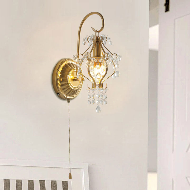 Traditional French Iron Crystal Round 1-Light Wall Sconce Lamp For Living Room