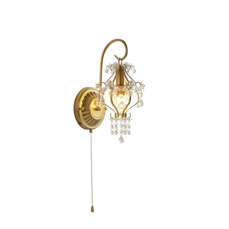 Traditional French Iron Crystal Round 1-Light Wall Sconce Lamp For Living Room
