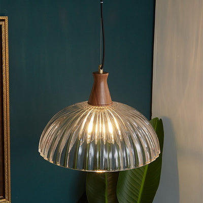 Contemporary Scandinavian Copper Glass Walnut Bowl 1-Light Pendant Light For Dining Room