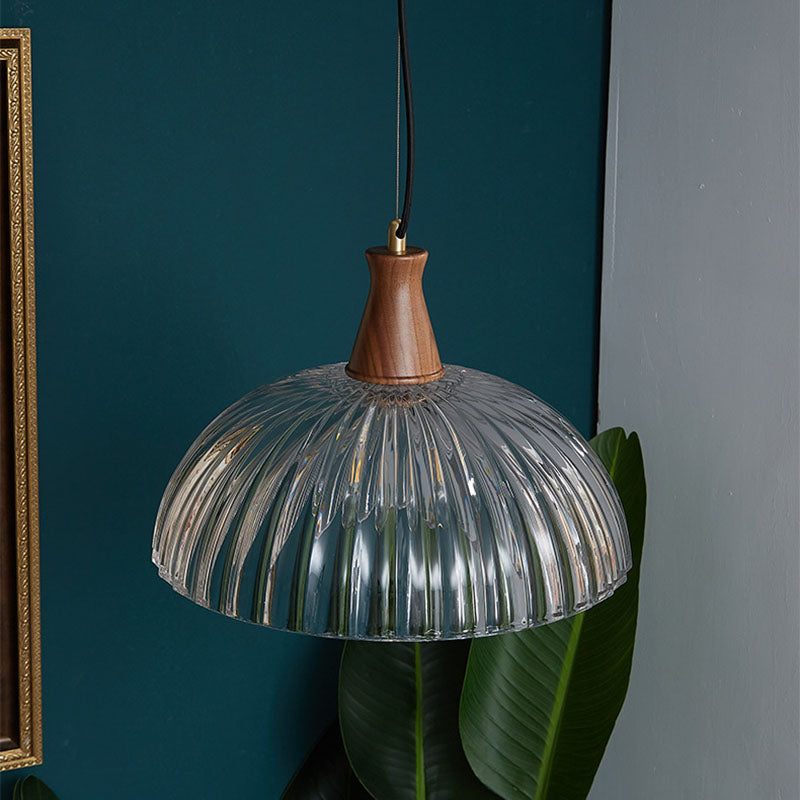 Contemporary Scandinavian Copper Glass Walnut Bowl 1-Light Pendant Light For Dining Room