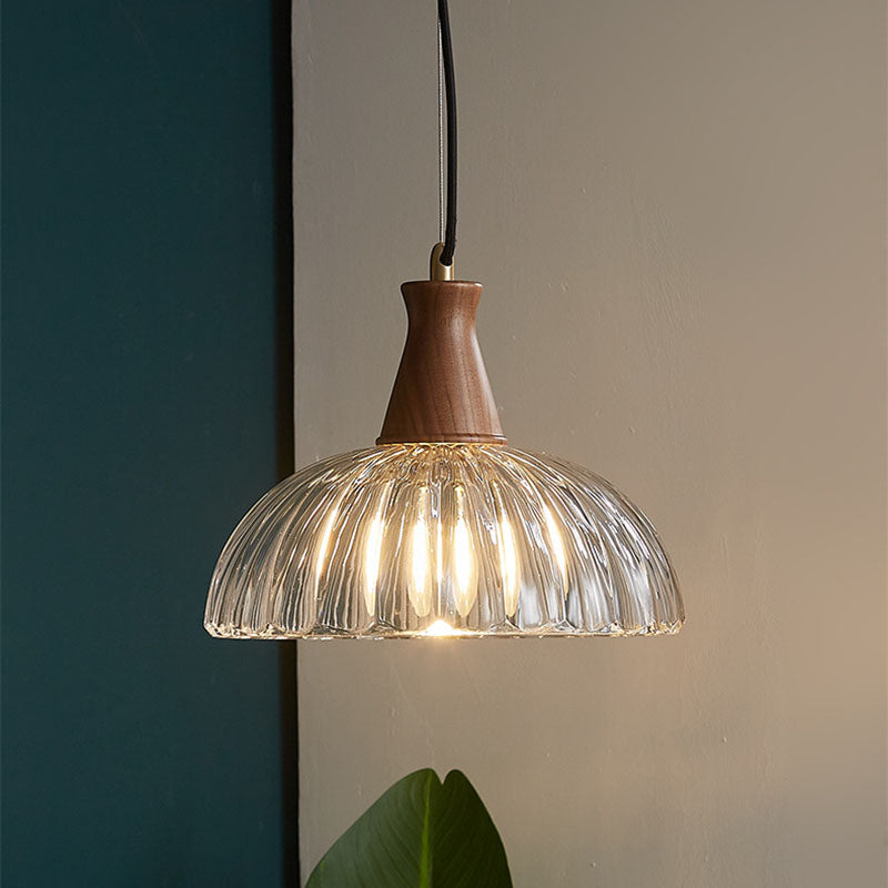 Contemporary Scandinavian Copper Glass Walnut Bowl 1-Light Pendant Light For Dining Room