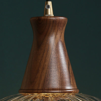 Contemporary Scandinavian Copper Glass Walnut Bowl 1-Light Pendant Light For Dining Room