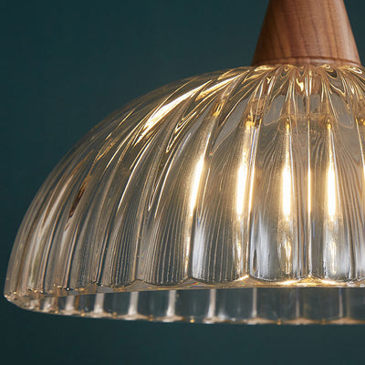 Contemporary Scandinavian Copper Glass Walnut Bowl 1-Light Pendant Light For Dining Room