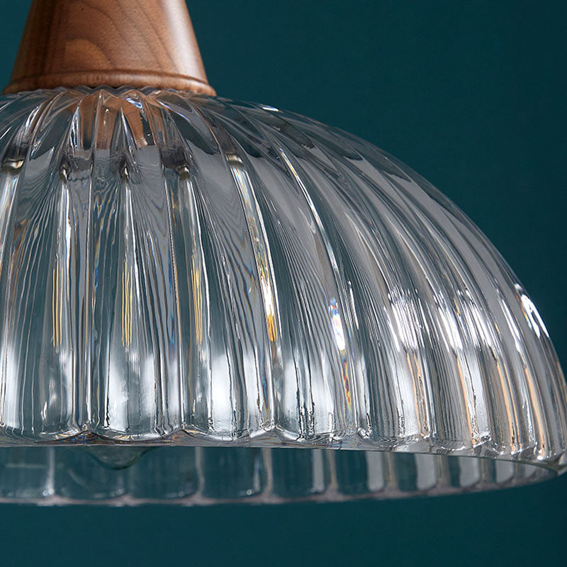 Contemporary Scandinavian Copper Glass Walnut Bowl 1-Light Pendant Light For Dining Room