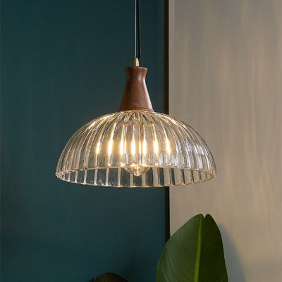 Contemporary Scandinavian Copper Glass Walnut Bowl 1-Light Pendant Light For Dining Room