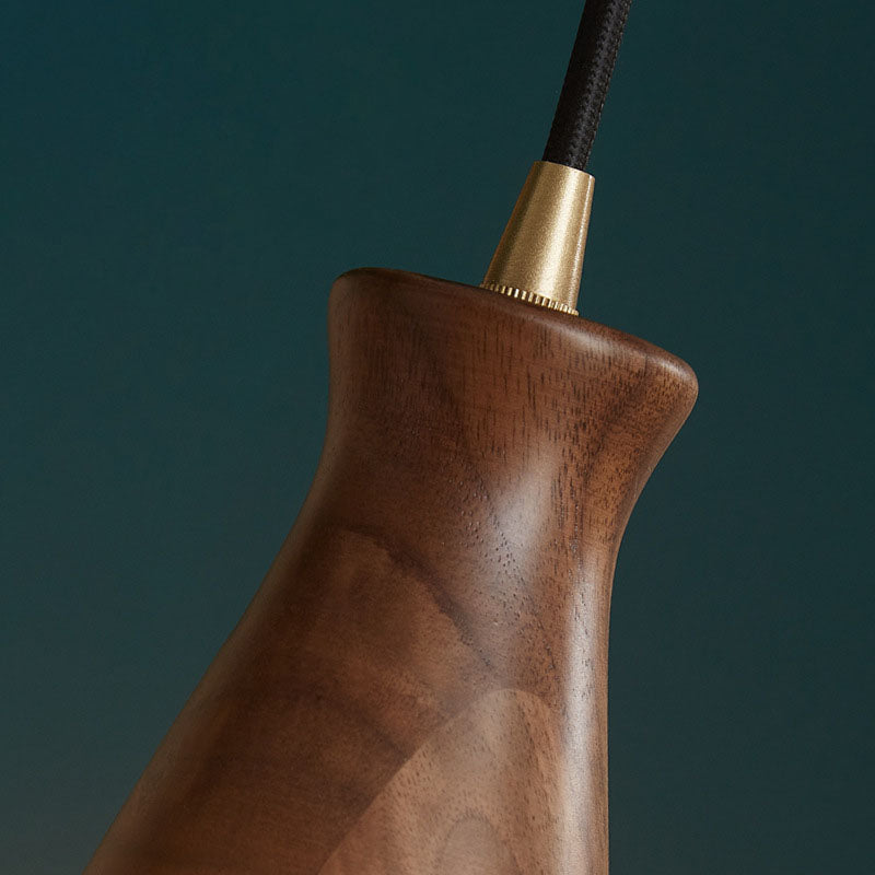Contemporary Scandinavian Copper Glass Walnut Bowl 1-Light Pendant Light For Dining Room