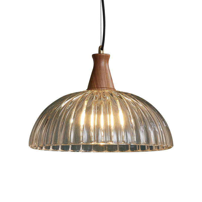 Contemporary Scandinavian Copper Glass Walnut Bowl 1-Light Pendant Light For Dining Room