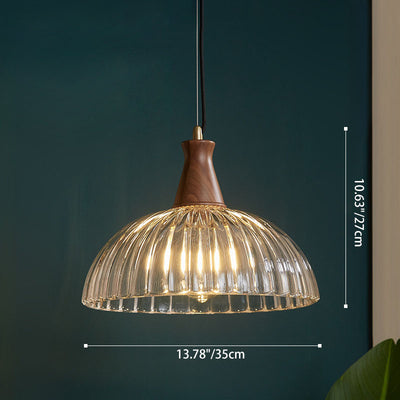 Contemporary Scandinavian Copper Glass Walnut Bowl 1-Light Pendant Light For Dining Room
