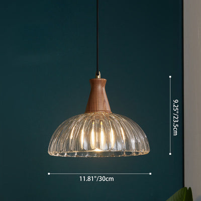 Contemporary Scandinavian Copper Glass Walnut Bowl 1-Light Pendant Light For Dining Room