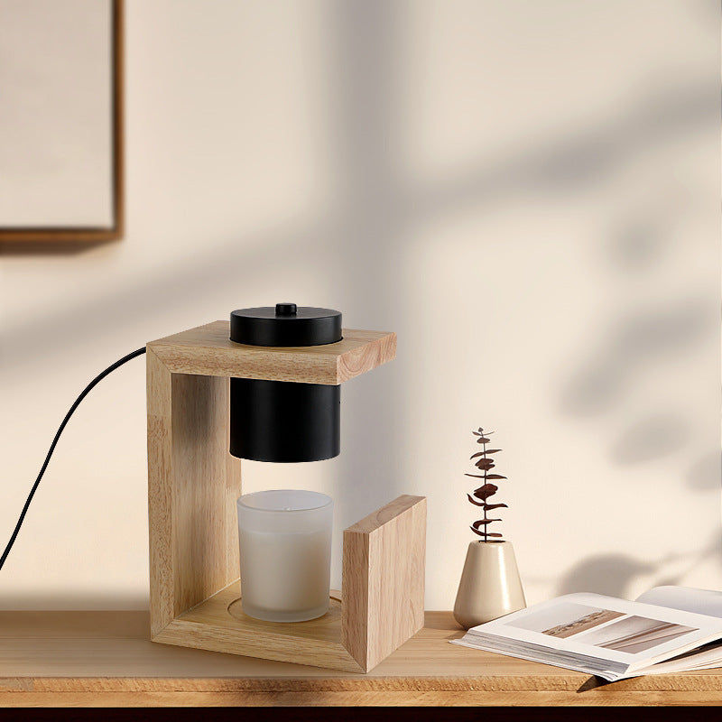 Traditional Japanese Iron Wood Linear 2-Light Melting Wax Table Lamp  For Bedroom