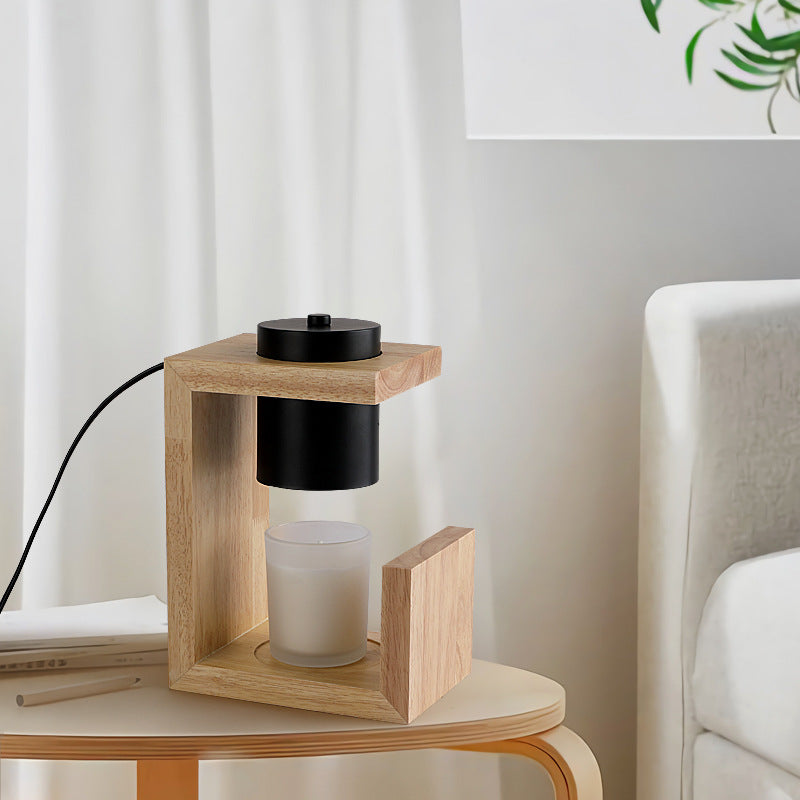 Traditional Japanese Iron Wood Linear 2-Light Melting Wax Table Lamp  For Bedroom