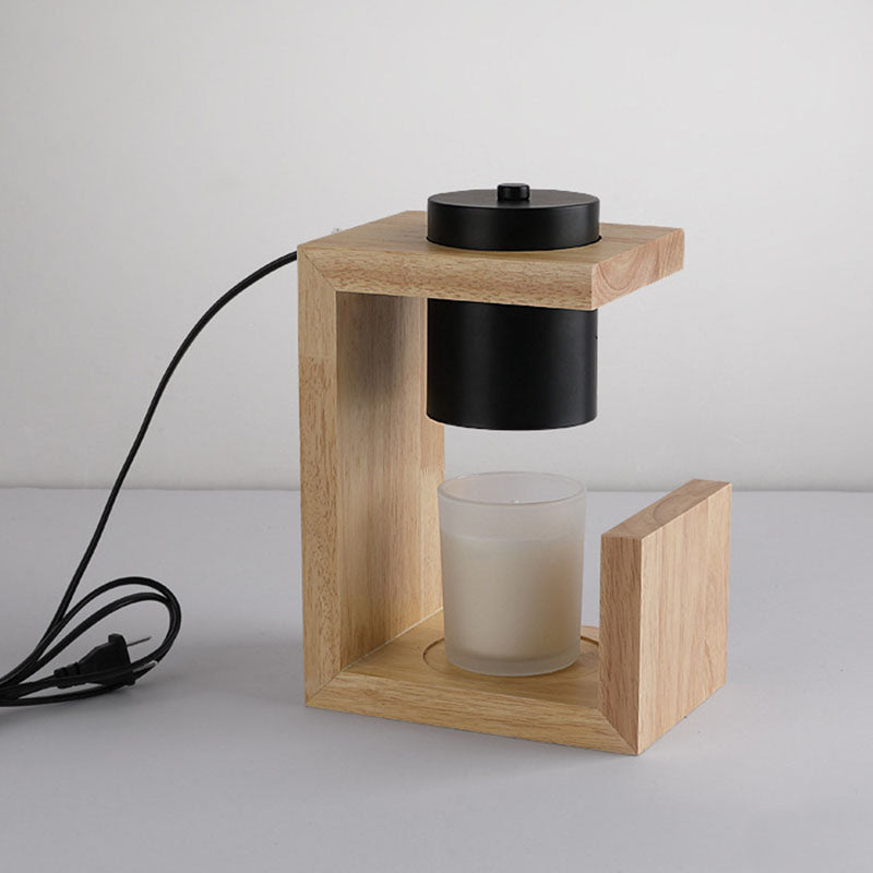 Traditional Japanese Iron Wood Linear 2-Light Melting Wax Table Lamp  For Bedroom