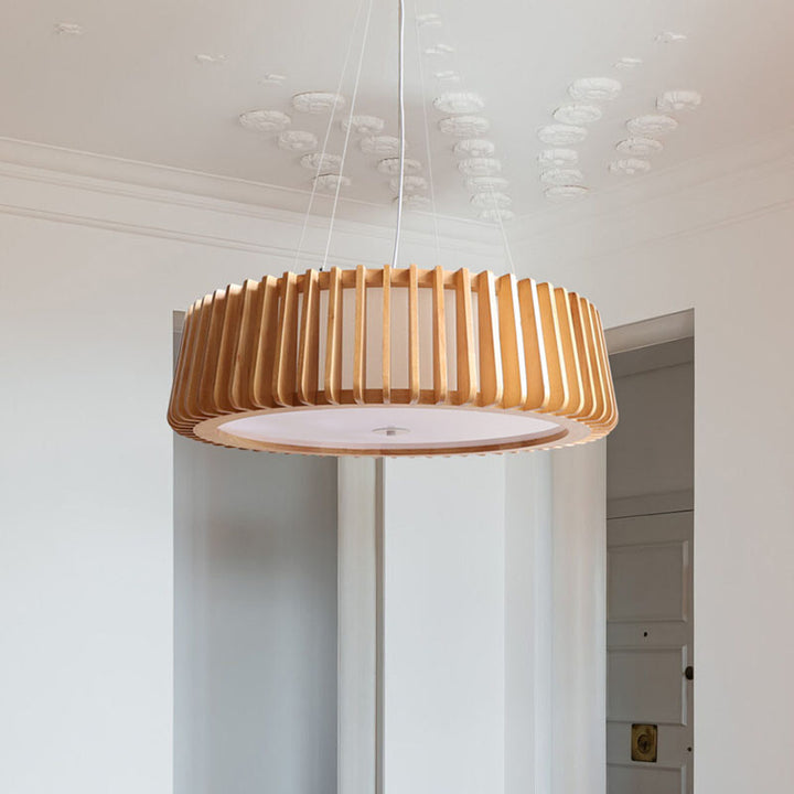 Contemporary Scandinavian Acrylic Fabric Wood Round 3/5 Light Chandelier For Bedroom