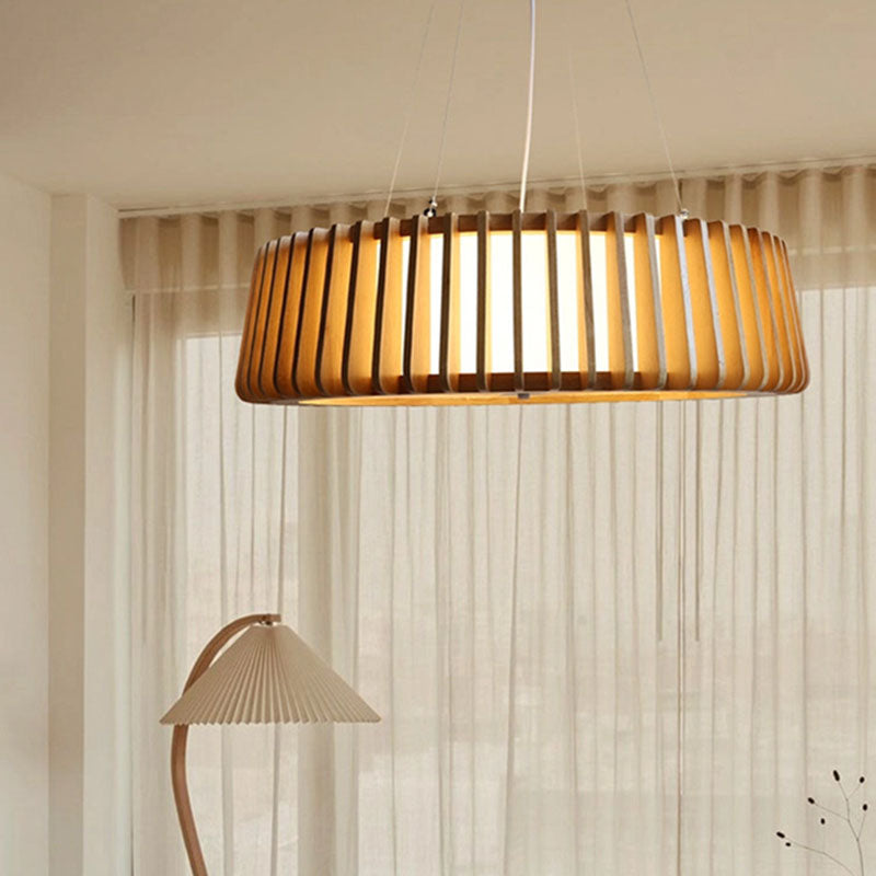 Zeitgenössischer skandinavischer Kronleuchter aus Acrylstoff und Holz, rund, 3/5 Lichter, für das Schlafzimmer 