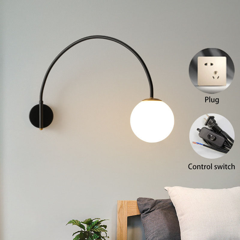 Contemporary Scandinavian Iron Glass Long Stick 1-Light Wall Sconce Lamp For Living Room