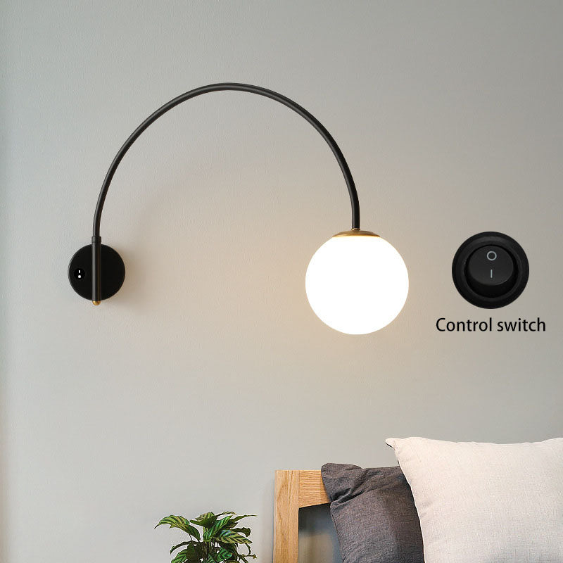 Contemporary Scandinavian Iron Glass Long Stick 1-Light Wall Sconce Lamp For Living Room