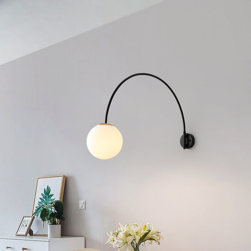 Contemporary Scandinavian Iron Glass Long Stick 1-Light Wall Sconce Lamp For Living Room