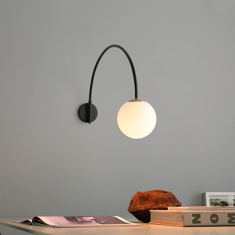 Contemporary Scandinavian Iron Glass Long Stick 1-Light Wall Sconce Lamp For Living Room