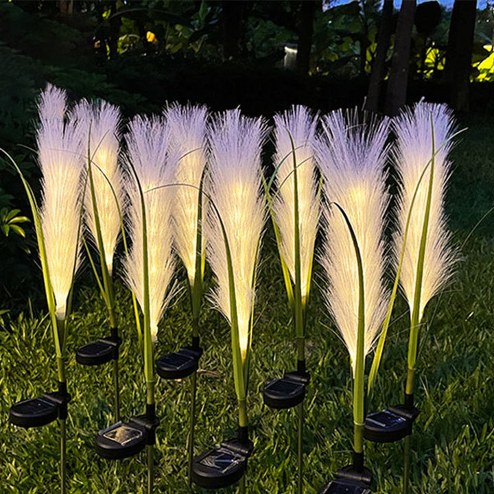 Moderno Art Deco Impermeable Solar ABS Acero Inoxidable Fibra Sintética Caña LED Iluminación de Paisaje Luz Exterior Para Patio Exterior 
