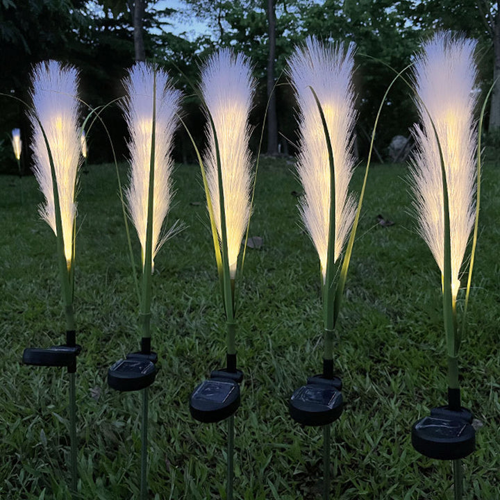 Moderno Art Deco Impermeable Solar ABS Acero Inoxidable Fibra Sintética Caña LED Iluminación de Paisaje Luz Exterior Para Patio Exterior 