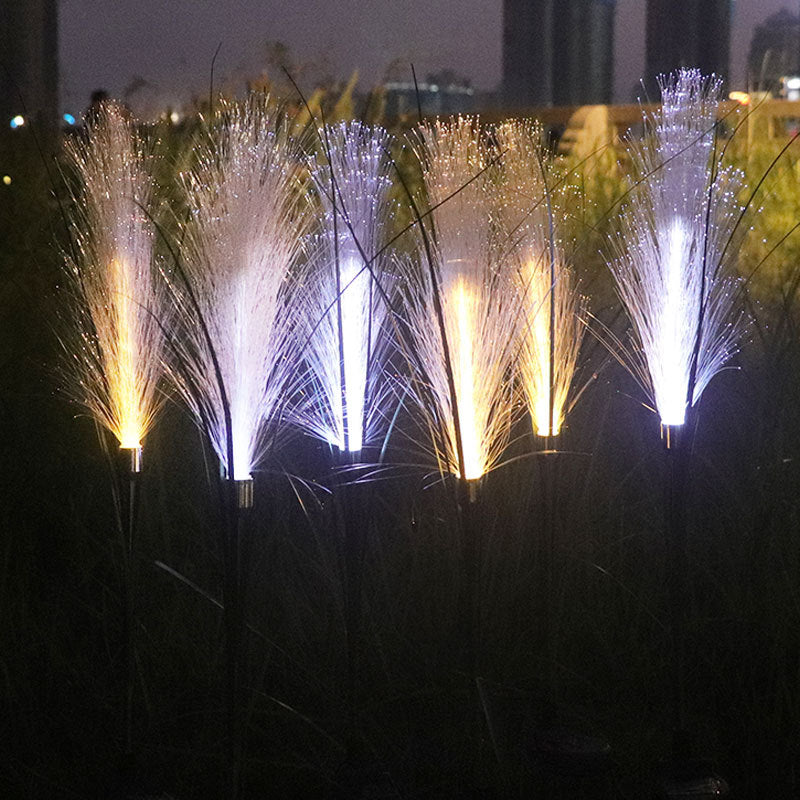 Modern Art Deco Waterproof Solar ABS Stainless Steel Synthetic Fiber Reed LED Landscape Lighting Outdoor Light For Outdoor Patio