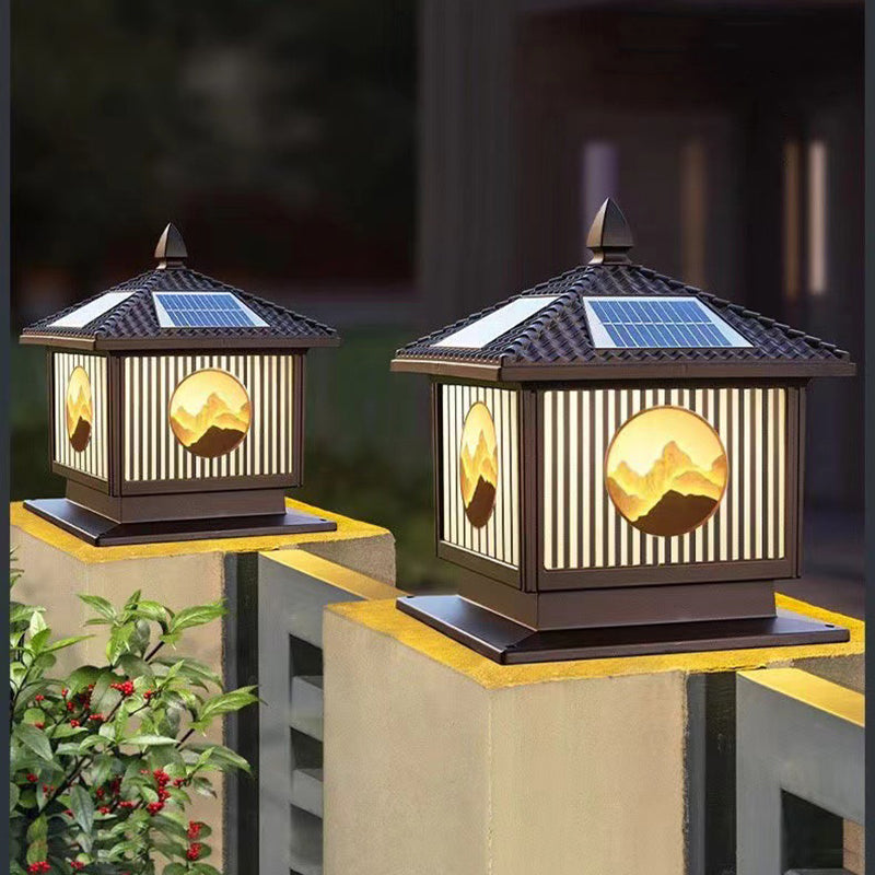 Moderne Art-Deco Wasserdichte Solar-Aluminium-Glas-Quadratische LED-Landschaftsbeleuchtung Außenleuchte Für Garten 