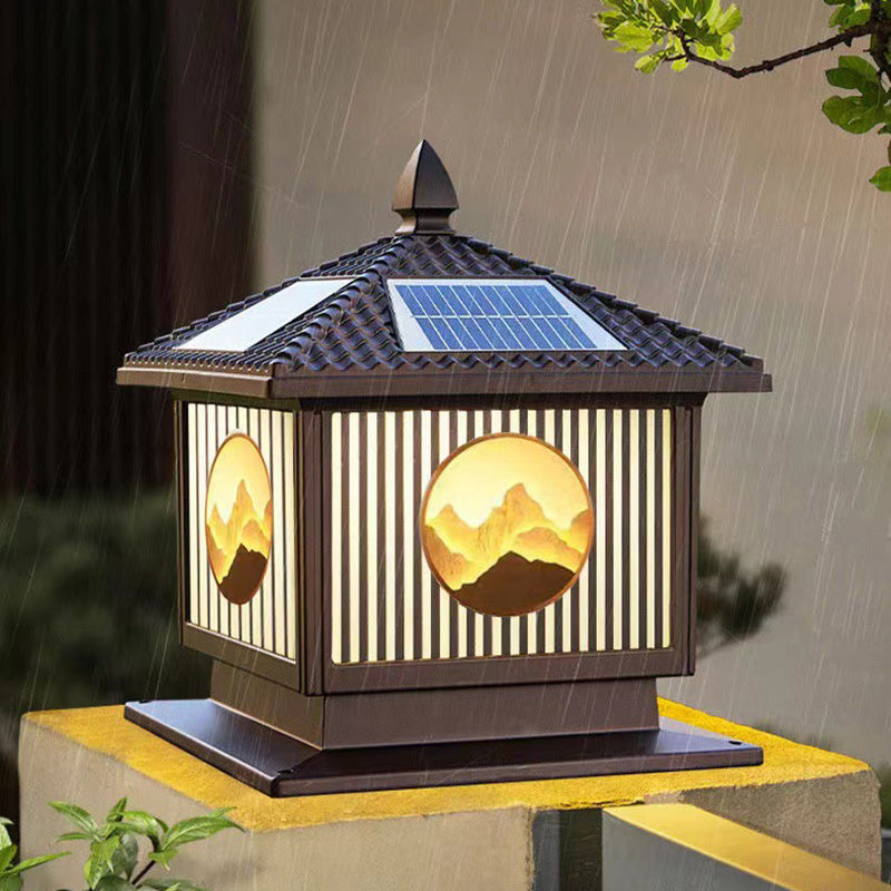 Moderne Art-Deco Wasserdichte Solar-Aluminium-Glas-Quadratische LED-Landschaftsbeleuchtung Außenleuchte Für Garten 