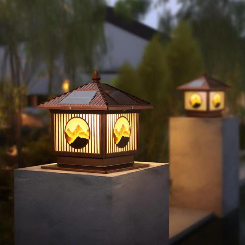 Moderne Art-Deco Wasserdichte Solar-Aluminium-Glas-Quadratische LED-Landschaftsbeleuchtung Außenleuchte Für Garten 