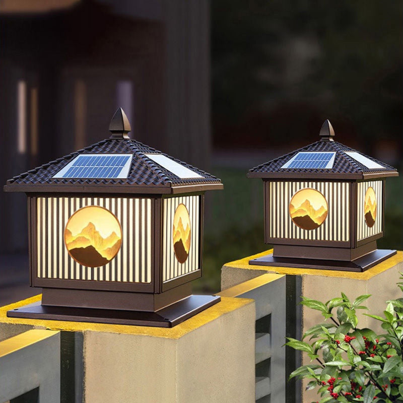 Moderne Art-Deco Wasserdichte Solar-Aluminium-Glas-Quadratische LED-Landschaftsbeleuchtung Außenleuchte Für Garten 