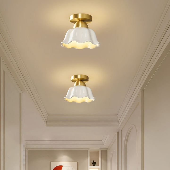 Plafonnier semi-encastré contemporain scandinave en céramique de fer à 1 lumière pour couloir 