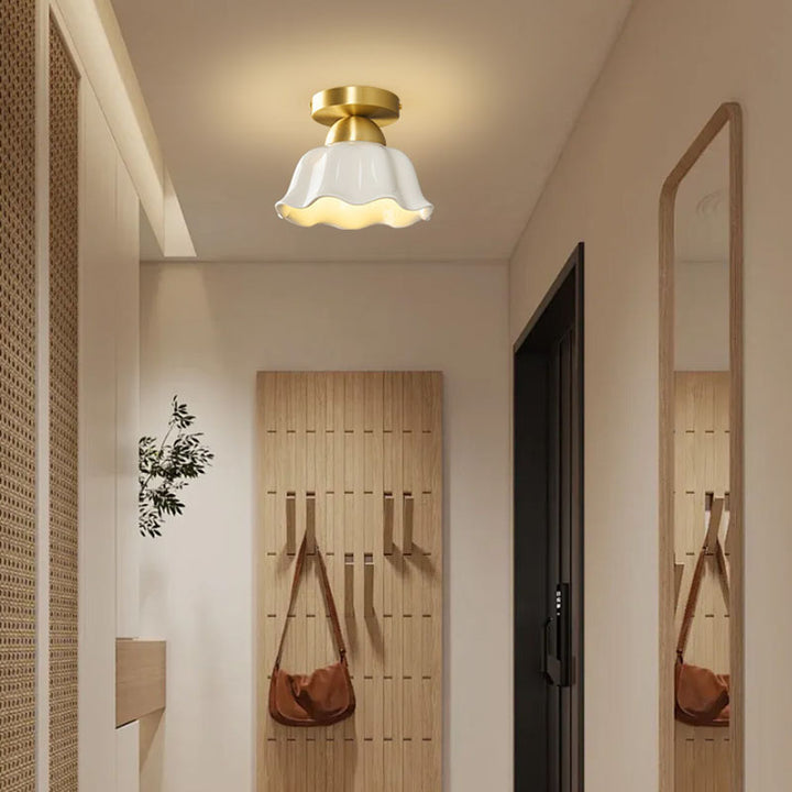 Plafonnier semi-encastré contemporain scandinave en céramique de fer à 1 lumière pour couloir 