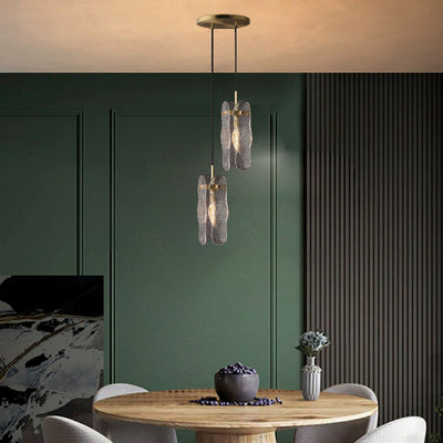 Modern Luxury Copper Glass Linear 1/2 Light Pendant Light For Living Room