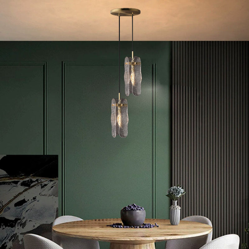 Modern Luxury Copper Glass Linear 1/2 Light Pendant Light For Living Room