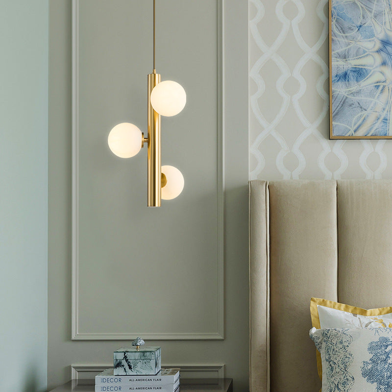 Contemporary Scandinavian Iron Copper Glass Strip 3-Light Pendant Light For Dining Room