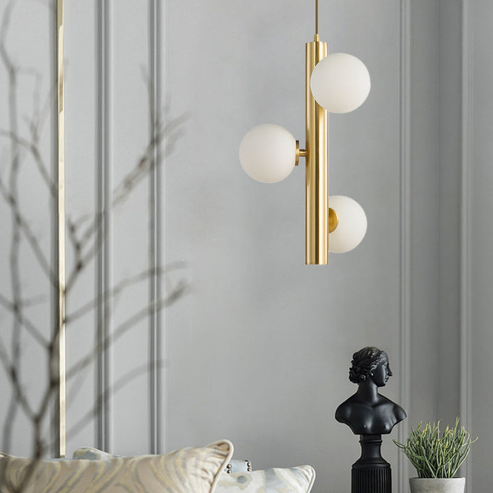Contemporary Scandinavian Iron Copper Glass Strip 3-Light Pendant Light For Dining Room