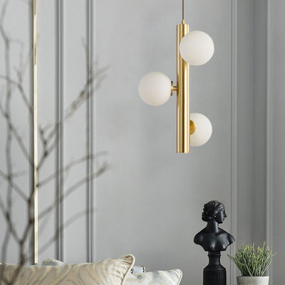Contemporary Scandinavian Iron Copper Glass Strip 3-Light Pendant Light For Dining Room