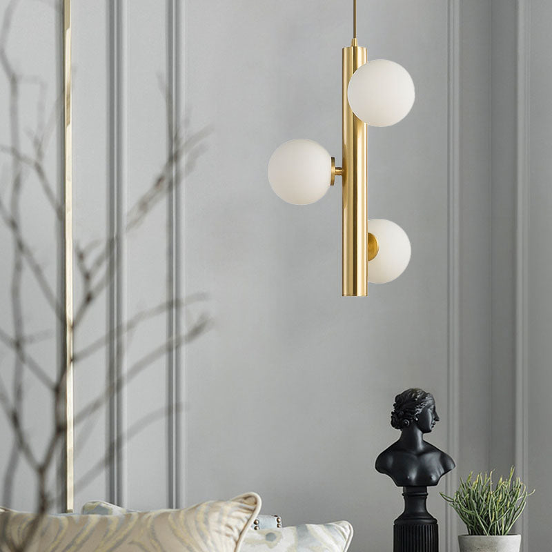 Contemporary Scandinavian Iron Copper Glass Strip 3-Light Pendant Light For Dining Room