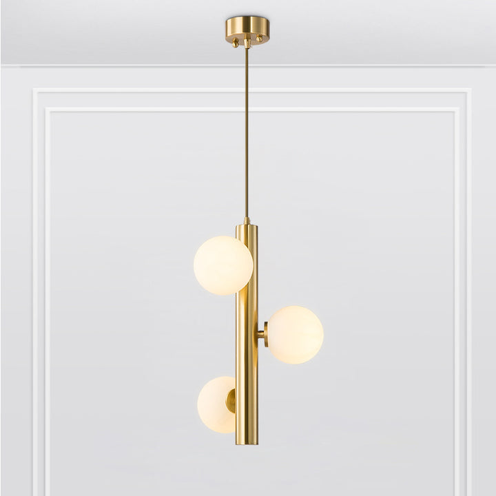 Contemporary Scandinavian Iron Copper Glass Strip 3-Light Pendant Light For Dining Room